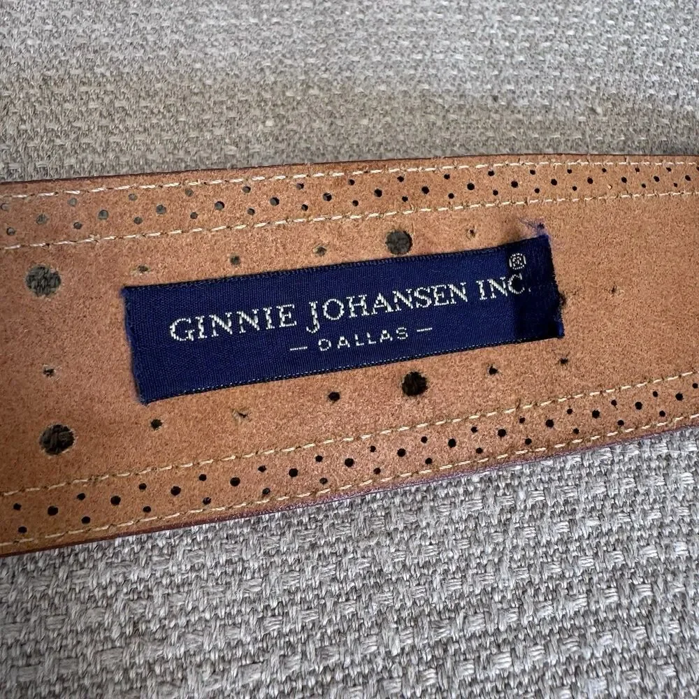 Vintage Ginnie Johansen Wide Brown Leather Belt Brass Buckle Y2K Hip Western 552